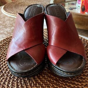 Born Women's Burgundy Leather Mules